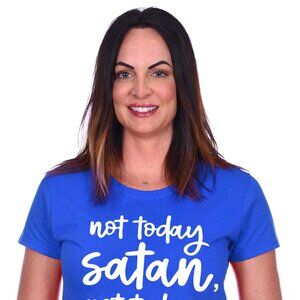 JH Design Women's Religious Christian Not Today Satan Royal T-shirt